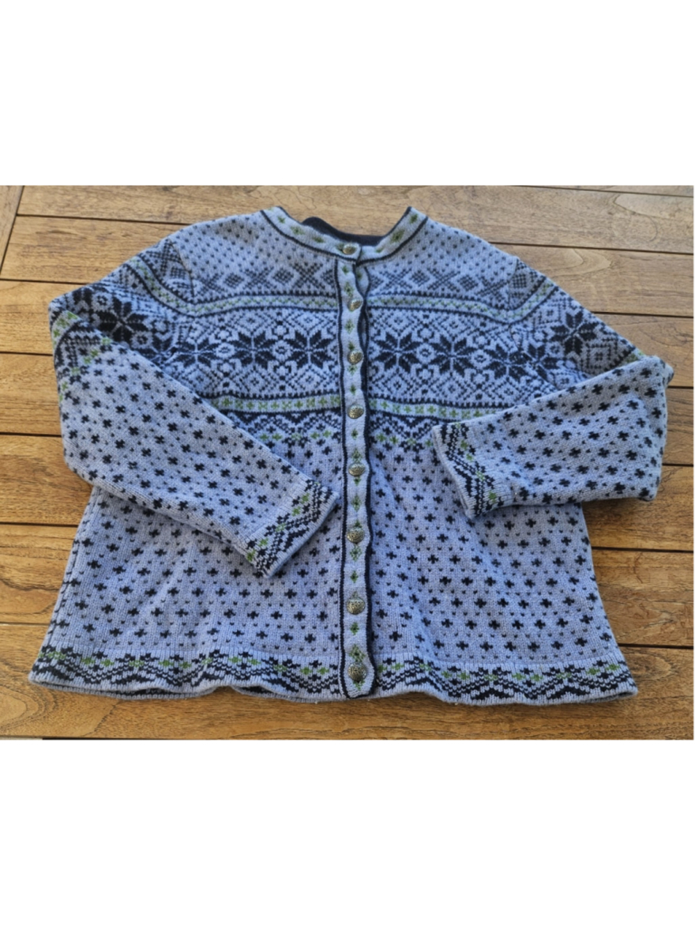 VTG L.L. Bean 100% Lambswool Nordic Fair Isle Cardigan Sweater Blue Size 2X